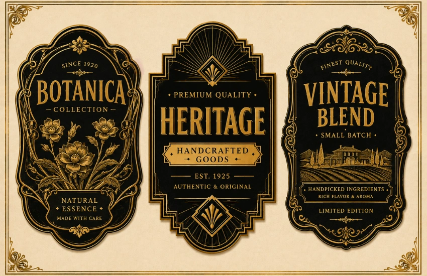 Art Deco vintage label design with geometric symmetry