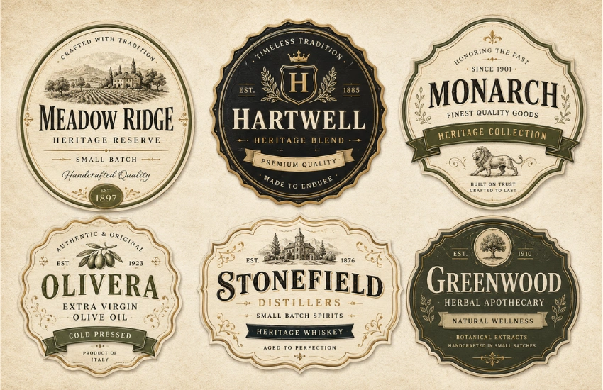 Badge-style vintage label design layouts