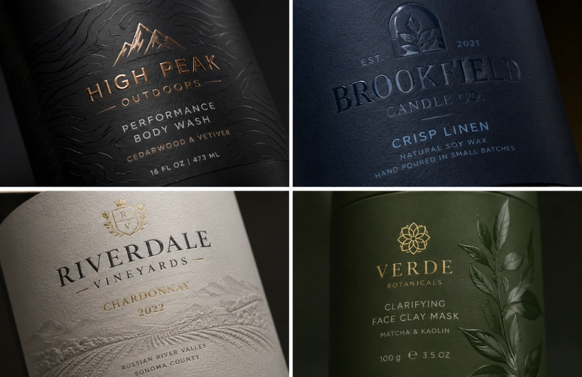 Product label with spot gloss finish over matte substrate, showing specialty label treatment.