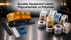 Polycarbonate and polyester durable equipment nameplates for industrial asset identification.