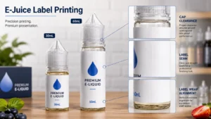 E-juice label sizing and bottle fit — 30mL and 60mL bottle label wrap examples.