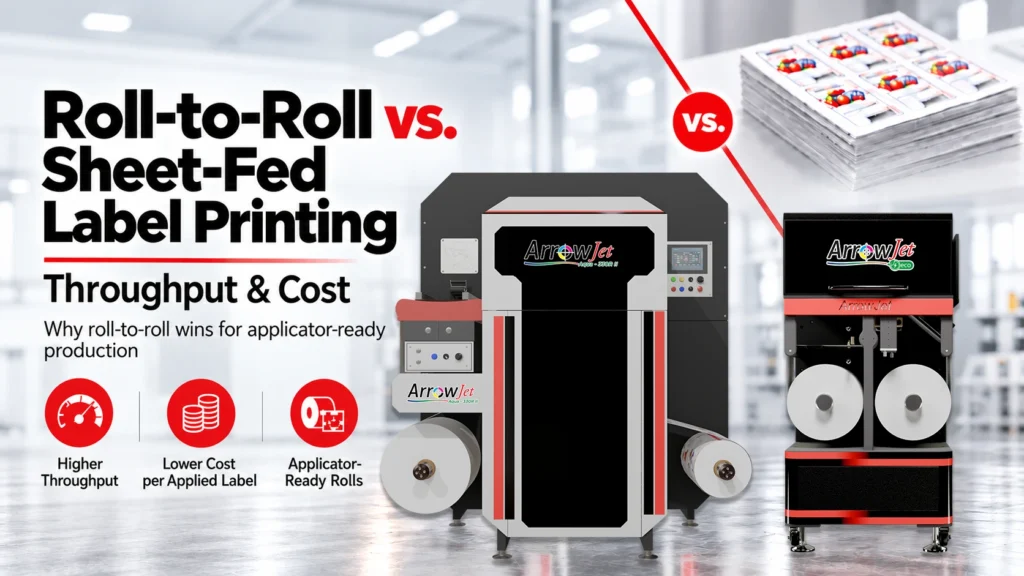 Roll-to-roll versus sheet-fed label printing production comparison.