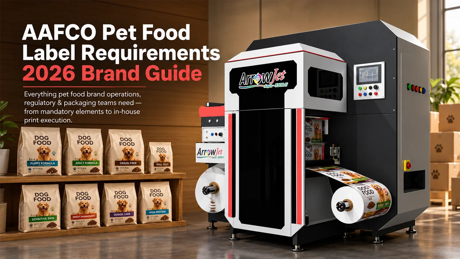 AAFCO pet food label requirements overview showing eight mandatory elements — guaranteed analysis, ingredient statement, and nutritional adequacy statement — for dog and cat food