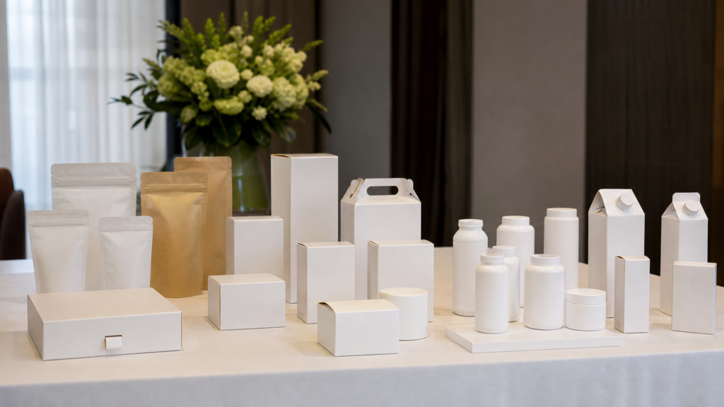 Printed label samples displayed at a Canadian graphics trade event