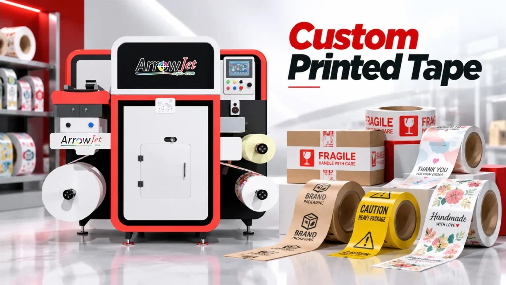 ArrowJet Aqua 330R Lite digital press enabling small businesses to produce custom printed tape in-house from low run quantities