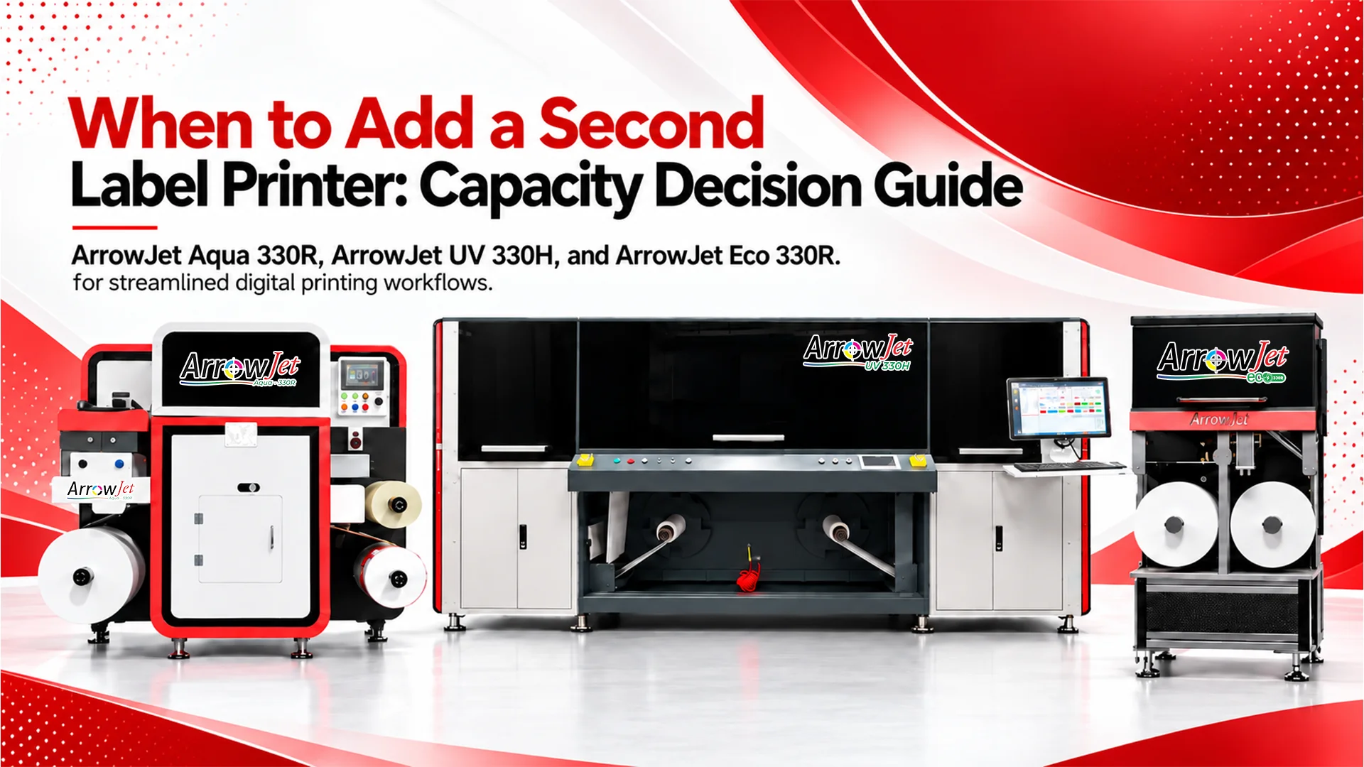 Two ArrowJet digital label presses running side by side — second label printer capacity decision.