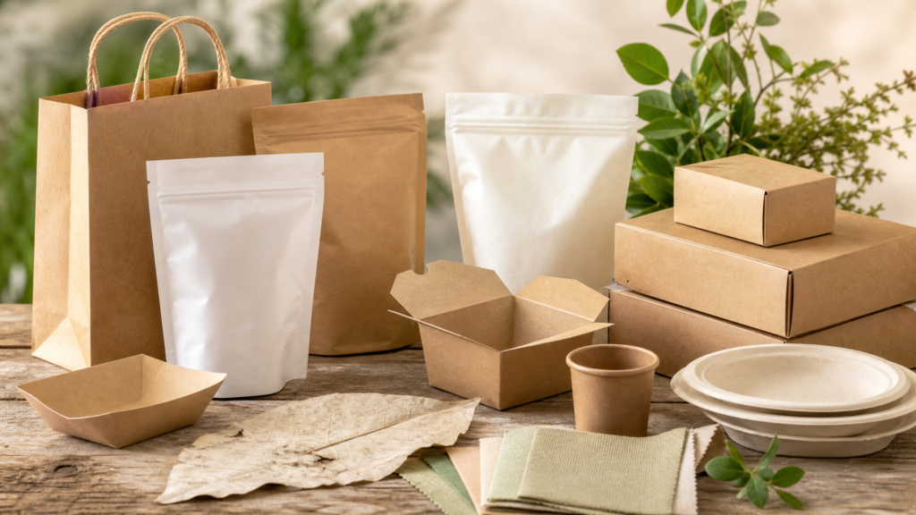 Unbranded paper boxes bags and fiber packaging material samples