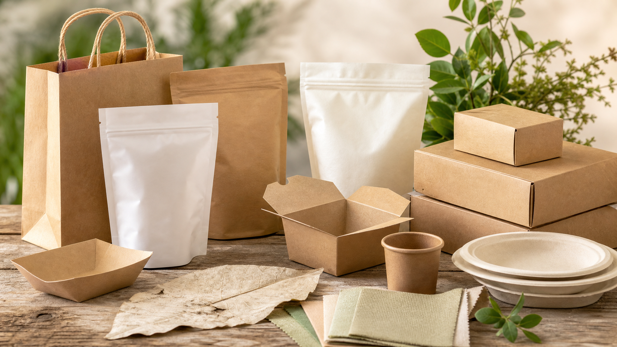 Unbranded paper boxes bags and fiber packaging material samples