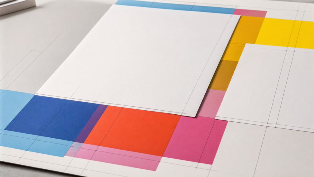 Print-ready label artwork showing bleed, trim, and safe-area guides