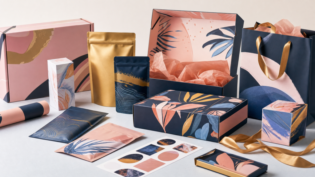 Several personalized packaging variations with distinct digitally printed label designs