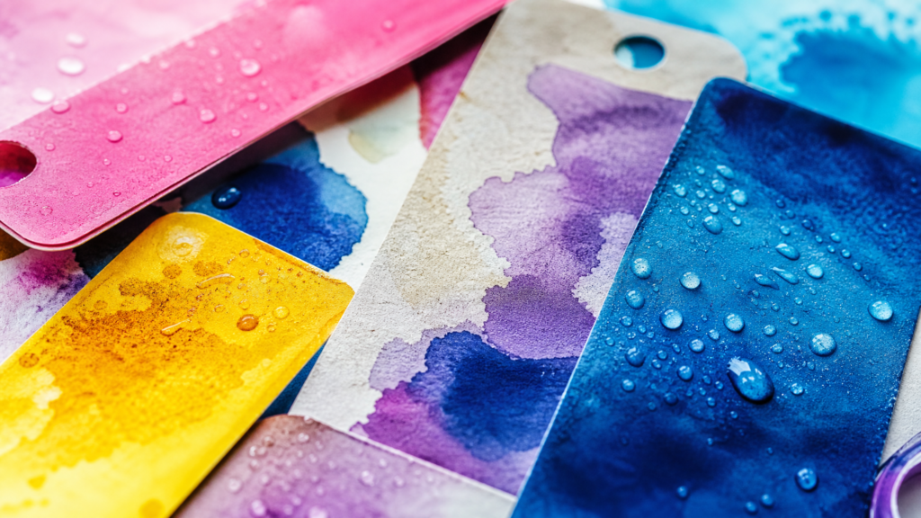 Magnified comparison of dissolved dye color and pigment particles on label material