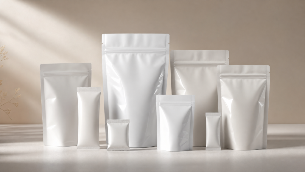 Flexible film web moving through a form fill and seal packaging line