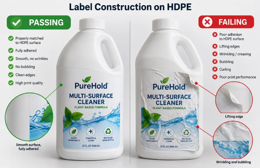 Material combinations that hold on HDPE supplement bottles.