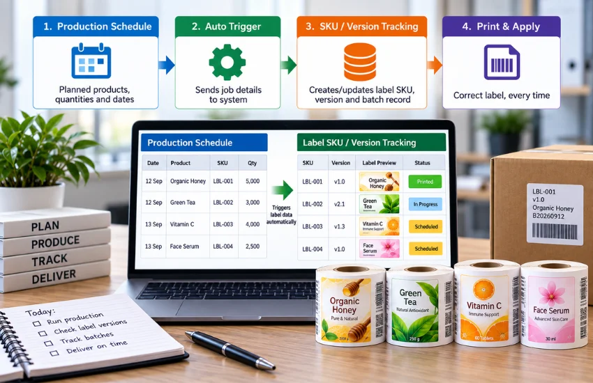 Label SKU and revision tracking process for pet food brands with high SKU counts.