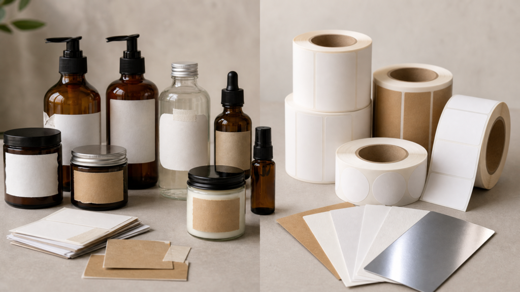 In-house label samples compared with professionally converted label rolls