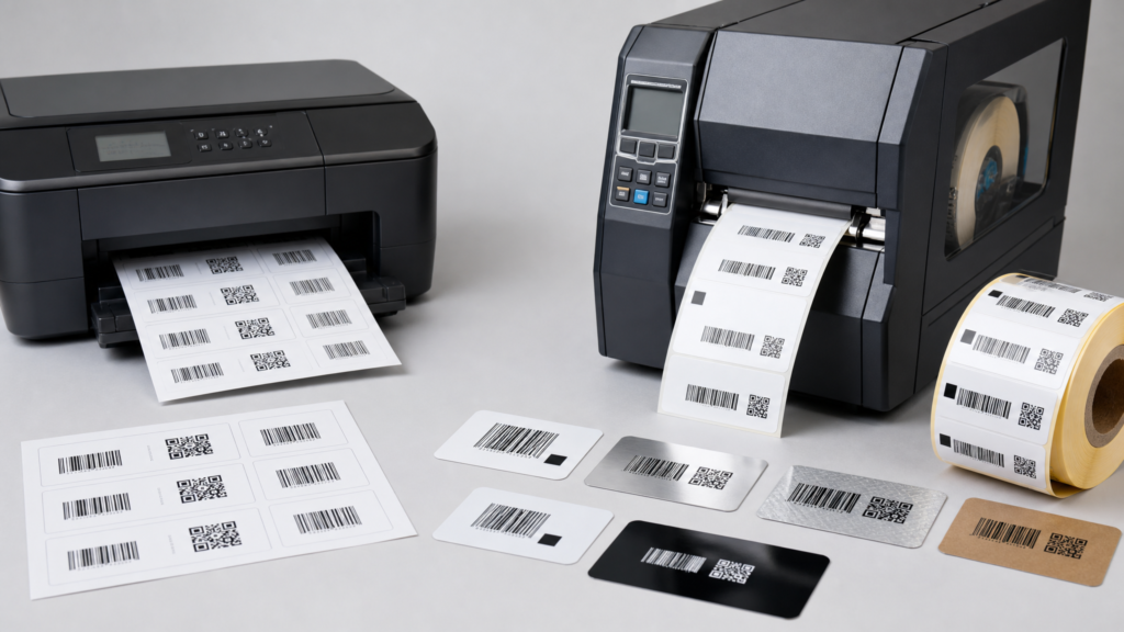 Sheet labels beside roll labels and a dedicated digital label production setup