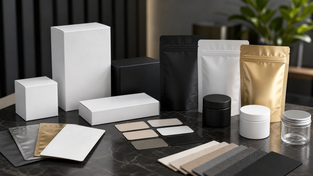 Business team comparing package prototypes, production samples and shipping tests