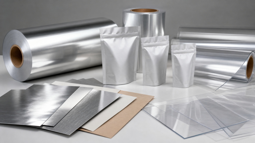Cross-section of a multilayer polyester flexible packaging pouch