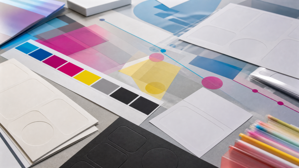 Print operator viewing RIP software color separations, nesting and production queue